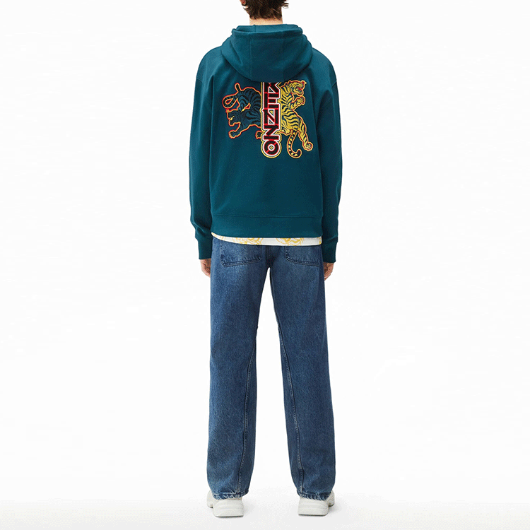 Purchase KENZO SS22 虎年系列霓虹虎圖藍色寬鬆連帽衫 男款 FC55SW534CMO-73