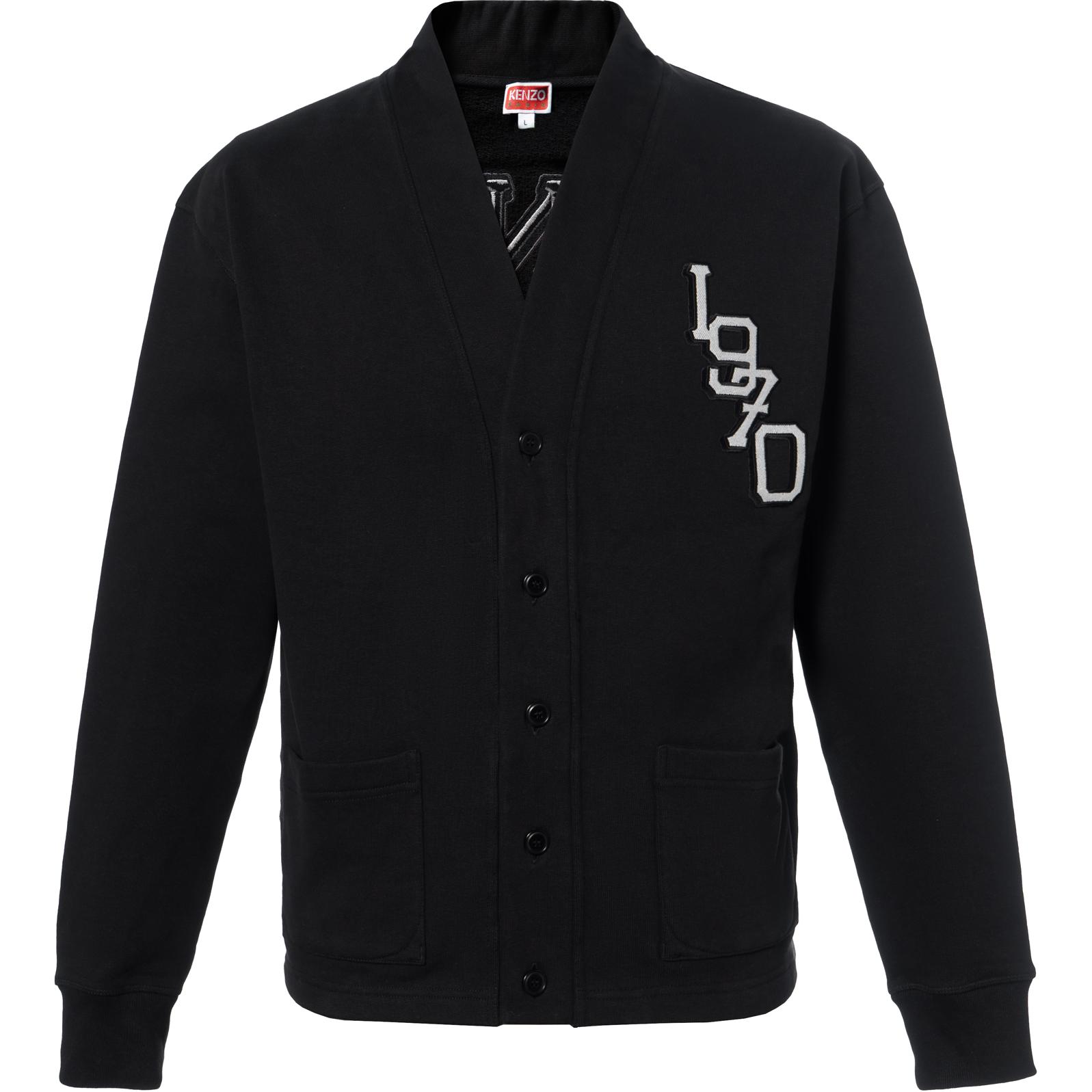 KENZO SS23  Black Cardigan with Tiger Letter Graphic Print. FD65SW2514ME-99J