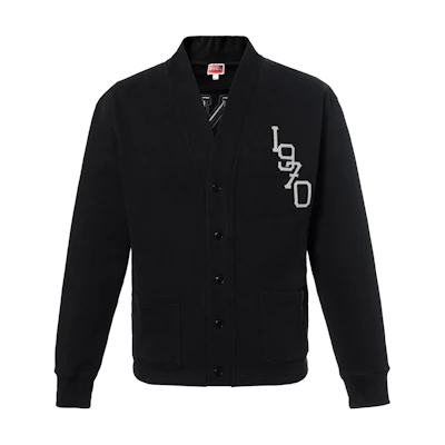 KENZO SS23 Black Cardigan with Tiger Letter Graphic Print. FD65SW2514ME-99J