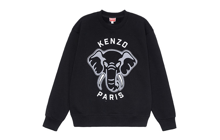 KENZO SS23  Black Elephant Print Crewneck Long Sleeve Sweatshirt FD65SW0474MF-99J