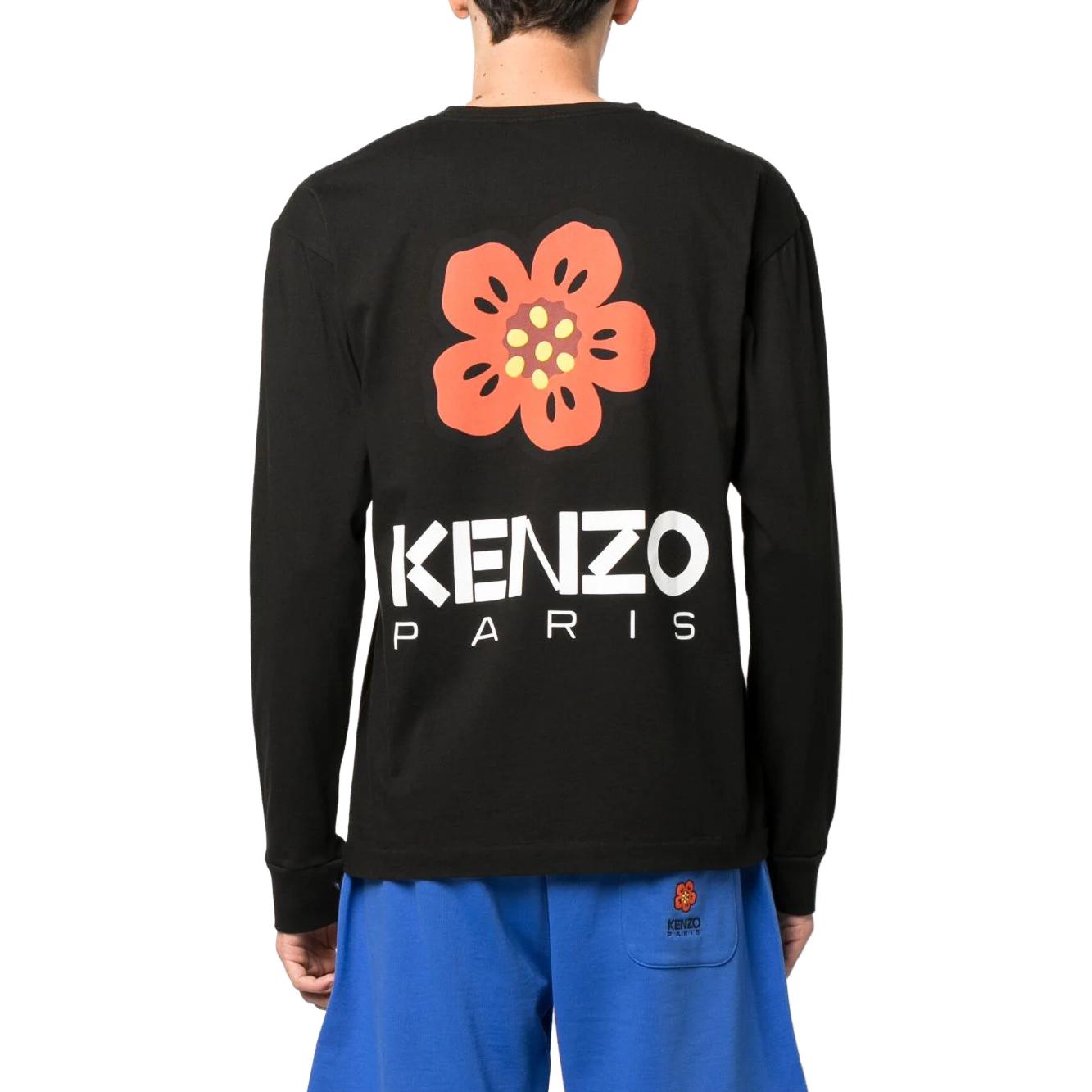 Shop KENZO SS23 黑色圖案標誌印花長袖圓領T恤 FD55TS4444SG-99J