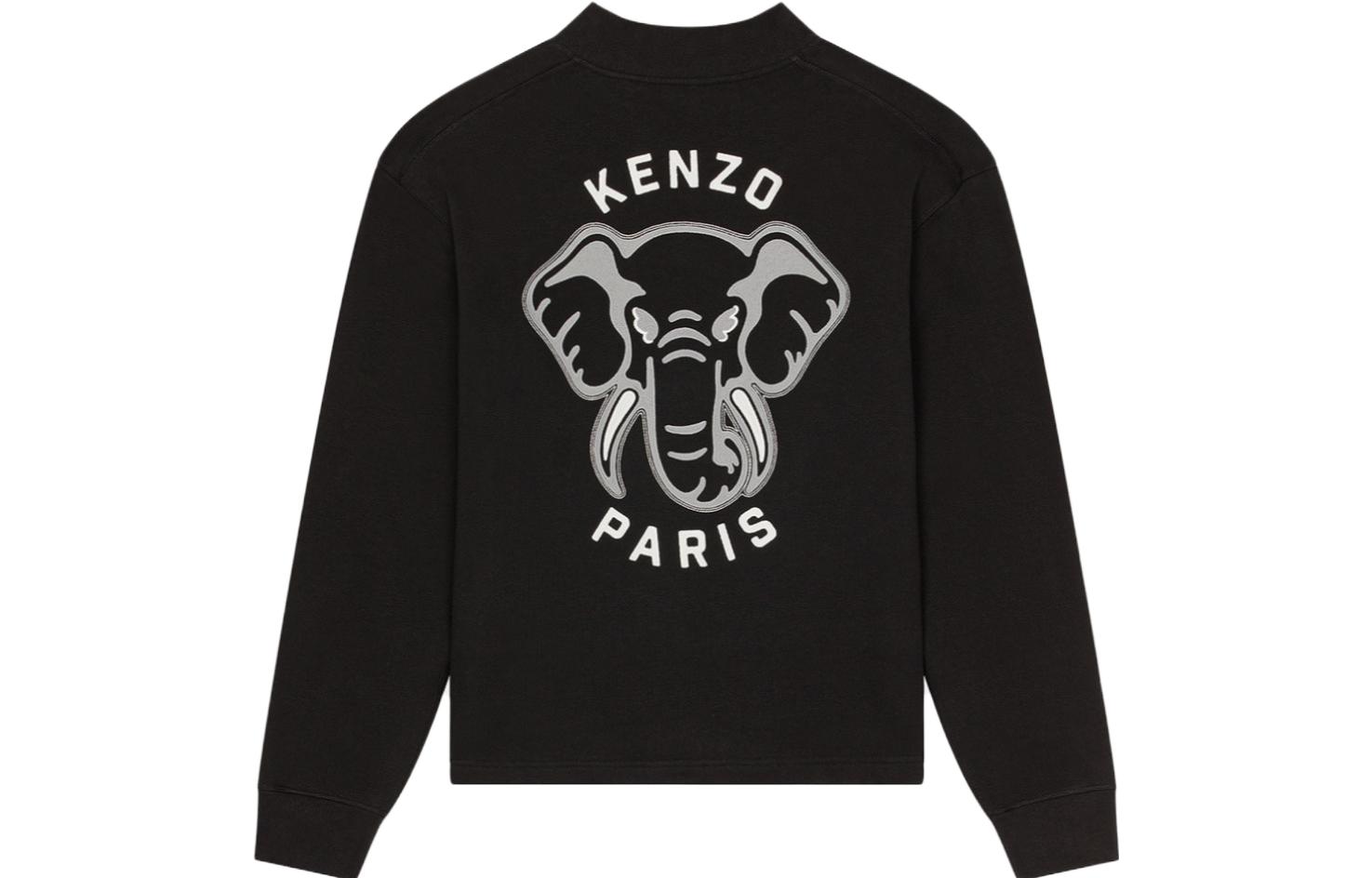 KENZO SS23  Black Knit Pullover Sweater with Elephant Design. FD65SW0484ME-99J