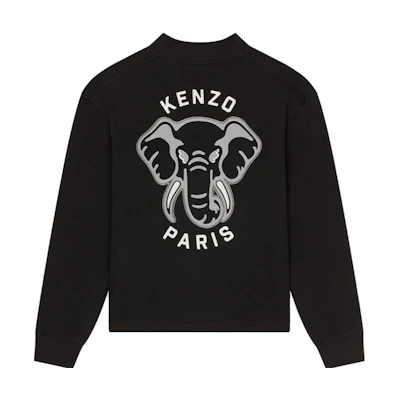 KENZO SS23 Black Knit Pullover Sweater with Elephant Design. FD65SW0484ME-99J
