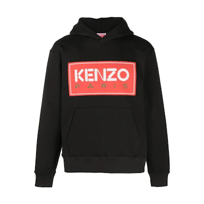 KENZO SS23 Black Logo Print Hoodie - Relaxed Fit Long Sleeve Sweatshirt FD55SW4484ME99J