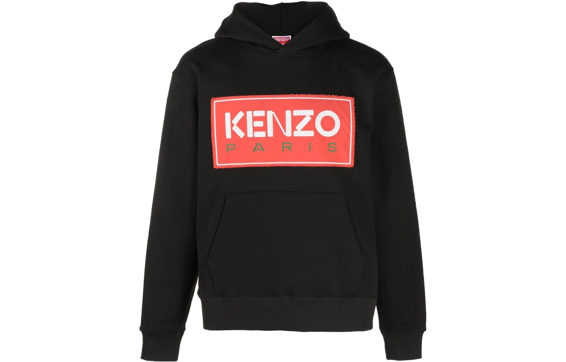 Order KENZO SS23  Black Logo Print Hoodie - Relaxed Fit Long Sleeve Sweatshirt FD55SW4484ME99J