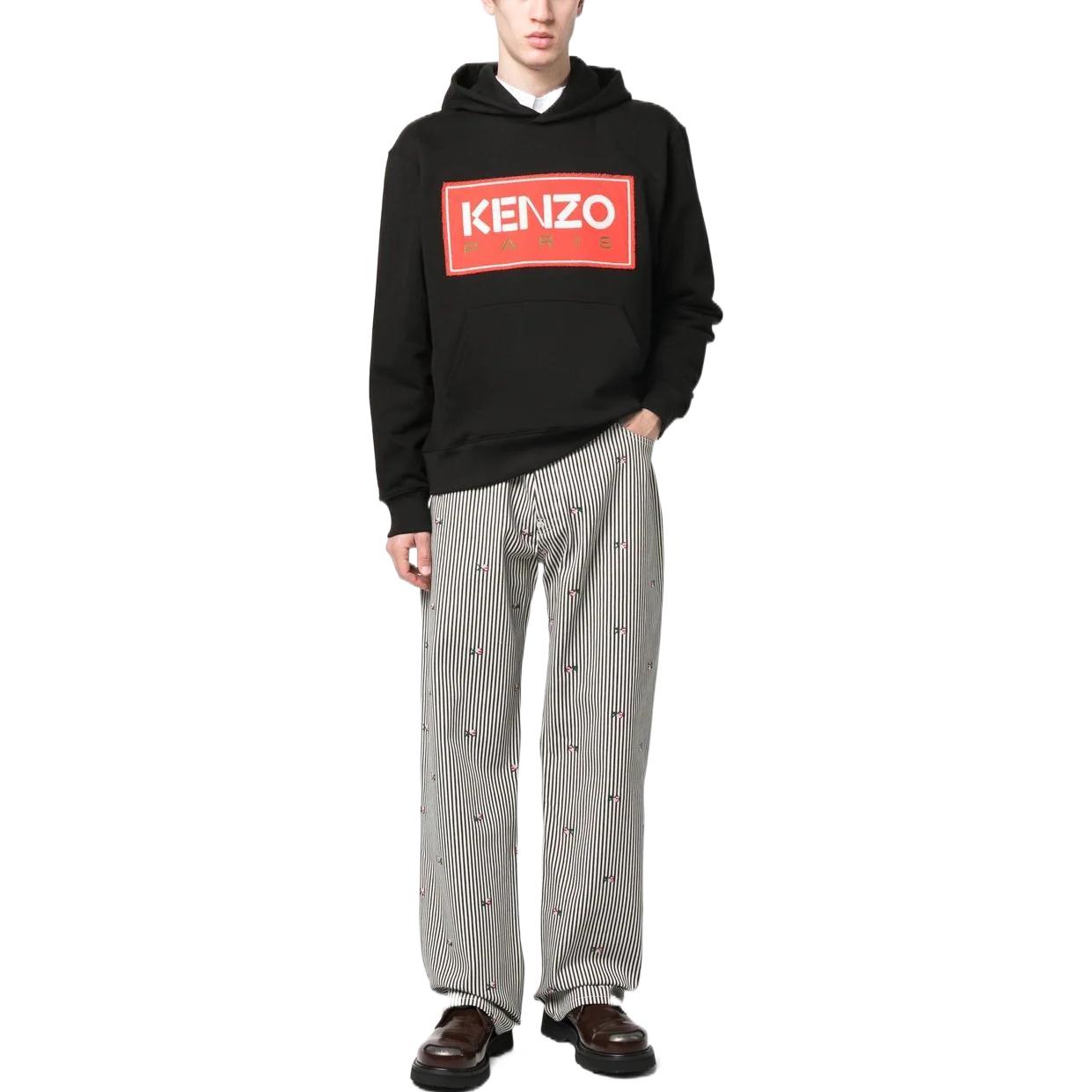 Lookbook KENZO SS23  Black Logo Print Hoodie - Relaxed Fit Long Sleeve Sweatshirt FD55SW4484ME99J