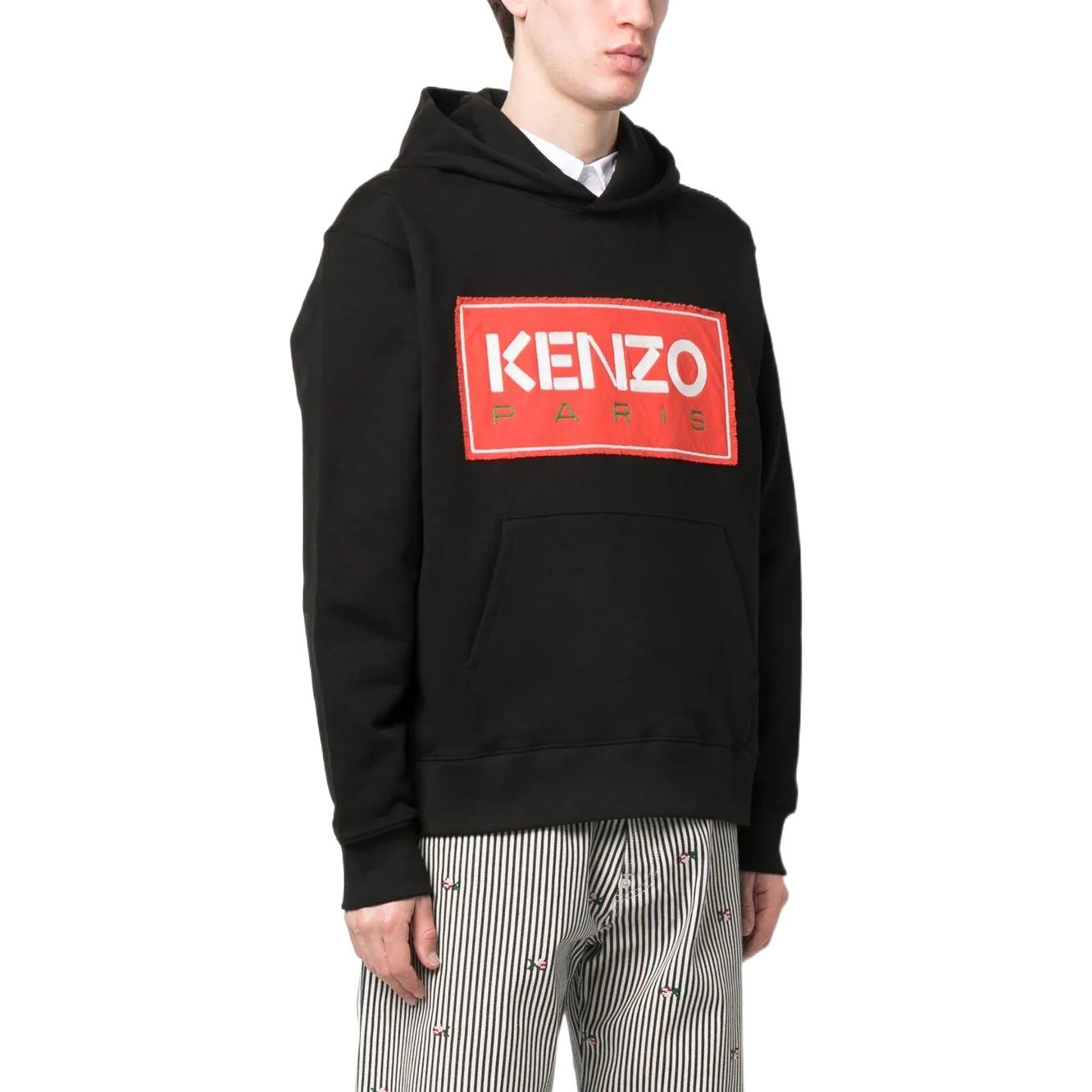Purchase KENZO SS23  Black Logo Print Hoodie - Relaxed Fit Long Sleeve Sweatshirt FD55SW4484ME99J