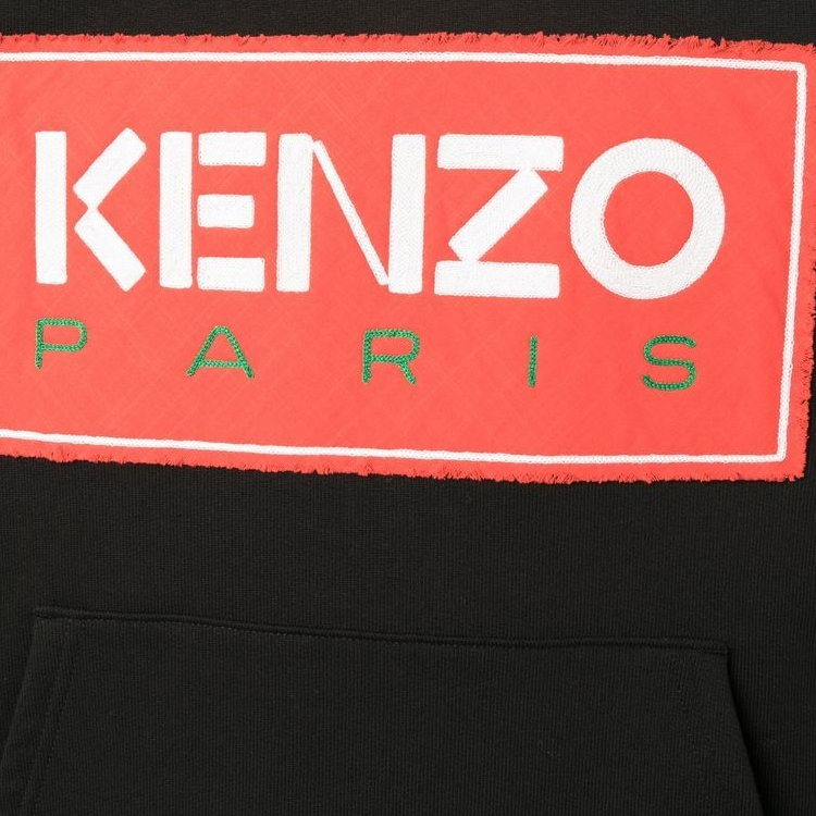 Sizing KENZO SS23  Black Logo Print Hoodie - Relaxed Fit Long Sleeve Sweatshirt FD55SW4484ME99J