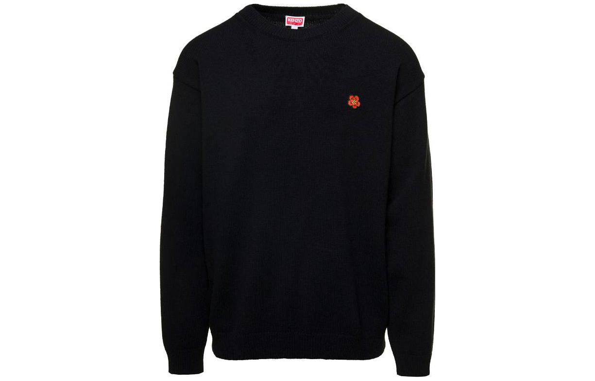 Buy KENZO SS23  Black Sweater with Small Red Flower Embroidery. FD65PU4193LC-99