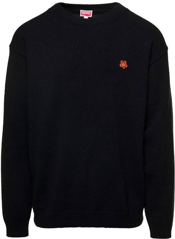 kenzo-ss-23-black-sweater-with-small-red-flower-embroidery-fd-65-pu-4193-lc-99