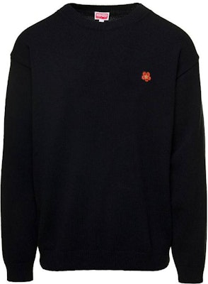 KENZO SS23 Black Sweater with Small Red Flower Embroidery. FD65PU4193LC-99 Order KENZO SS23 Black Sweater with Small Red Flower Embroidery. FD65PU4193LC-99