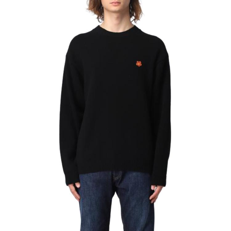 Purchase KENZO SS23  Black Sweater with Small Red Flower Embroidery. FD65PU4193LC-99