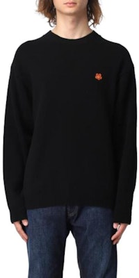 KENZO SS23 Black Sweater with Small Red Flower Embroidery. FD65PU4193LC-99 Purchase KENZO SS23 Black Sweater with Small Red Flower Embroidery. FD65PU4193LC-99