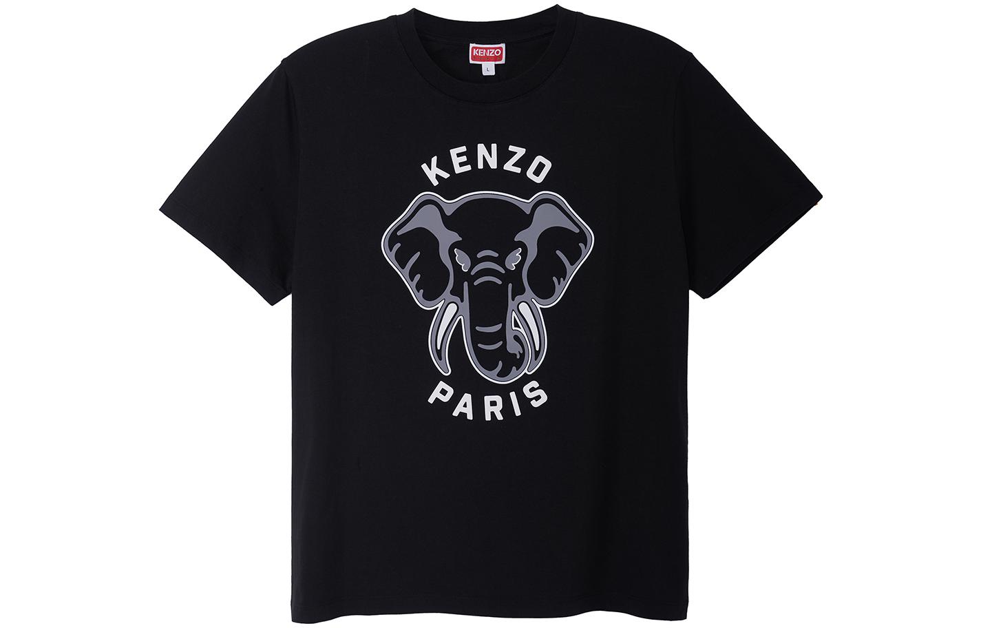 KENZO SS23  Black T-Shirt with Elephant Graphic Print. FD65TS0064SG-99J