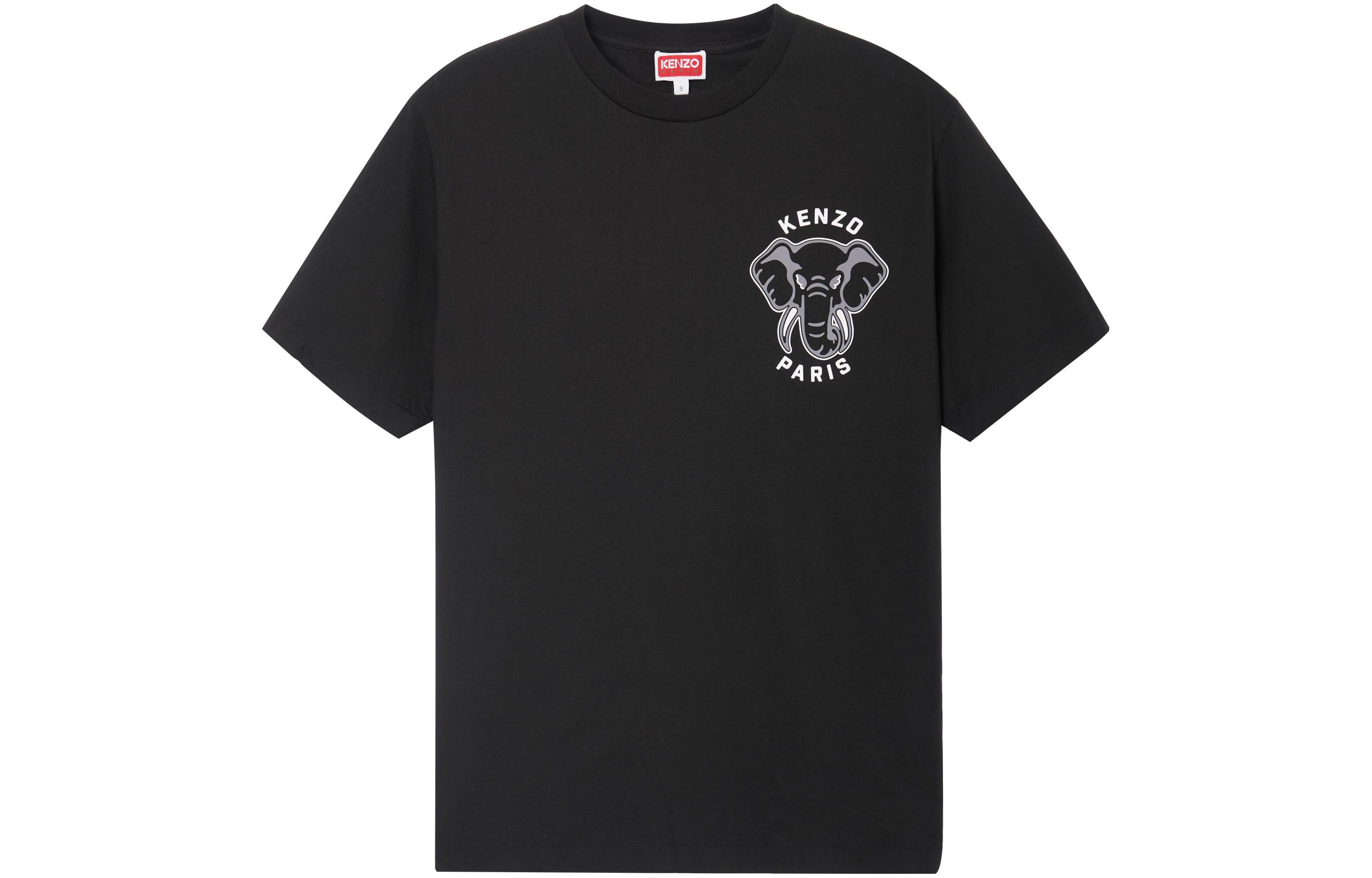 KENZO SS23  Black T-Shirt with Solid Color Elephant Graphic FD65TS0024SO-99J