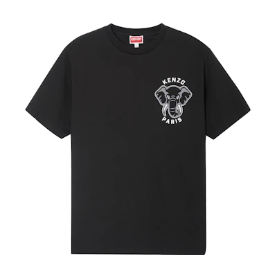 KENZO SS23 Black T-Shirt with Solid Color Elephant Graphic FD65TS0024SO-99J