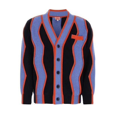 KENZO SS23 Blue Black Colorblock Striped Knit Sweater Long Sleeve. FD55CA3533CK-77