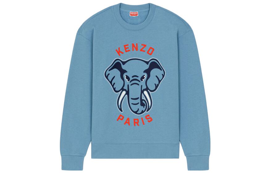 KENZO SS23  Blue Elephant Print Crewneck Sweatshirt. FD65SW0474MF-69