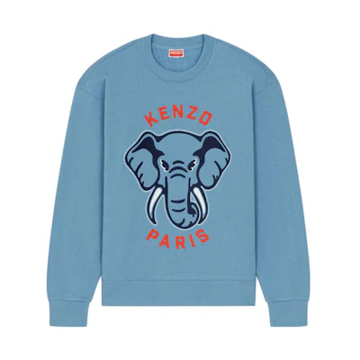 KENZO SS23 Blue Elephant Print Crewneck Sweatshirt. FD65SW0474MF-69