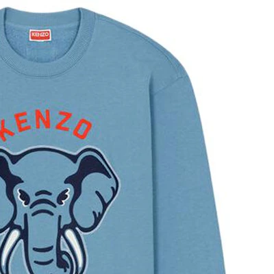 KENZO SS23 Blue Elephant Print Crewneck Sweatshirt. FD65SW0474MF-69 Details for KENZO SS23 Blue Elephant Print Crewneck Sweatshirt. FD65SW0474MF-69