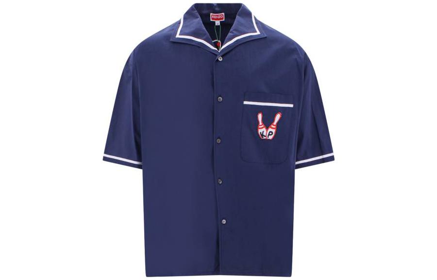 KENZO SS23  Blue Letter Print Short Sleeve Button-Up Shirt. FD55CH1135DE-77