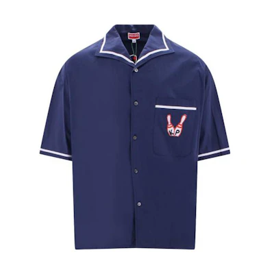 KENZO SS23 Blue Letter Print Short Sleeve Button-Up Shirt. FD55CH1135DE-77
