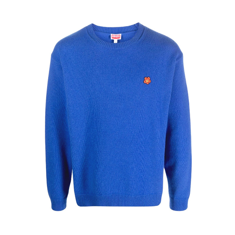 KENZO SS23  Blue Loose-Fit Crewneck Sweater with Floral Embroidery. FD65PU4193LC-71