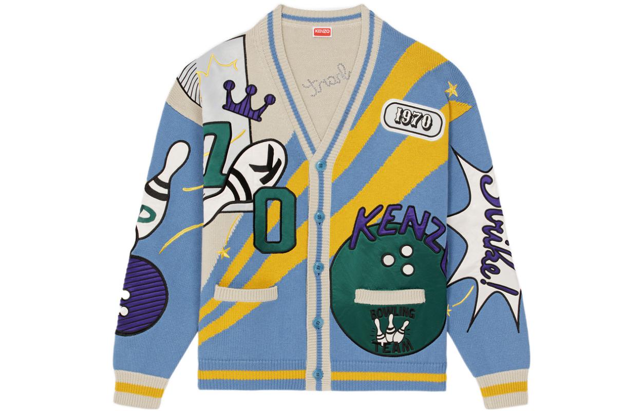 KENZO SS23  Blue V-Neck Sweater with Letter Animal Intarsia Design. FD55CA3623CM-69 圖 2