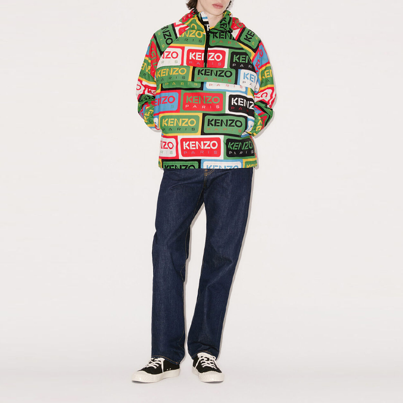 Shop KENZO SS23  Floral Half-Zip Logo Print Hooded Windbreaker. FD55BL0539NG-MU