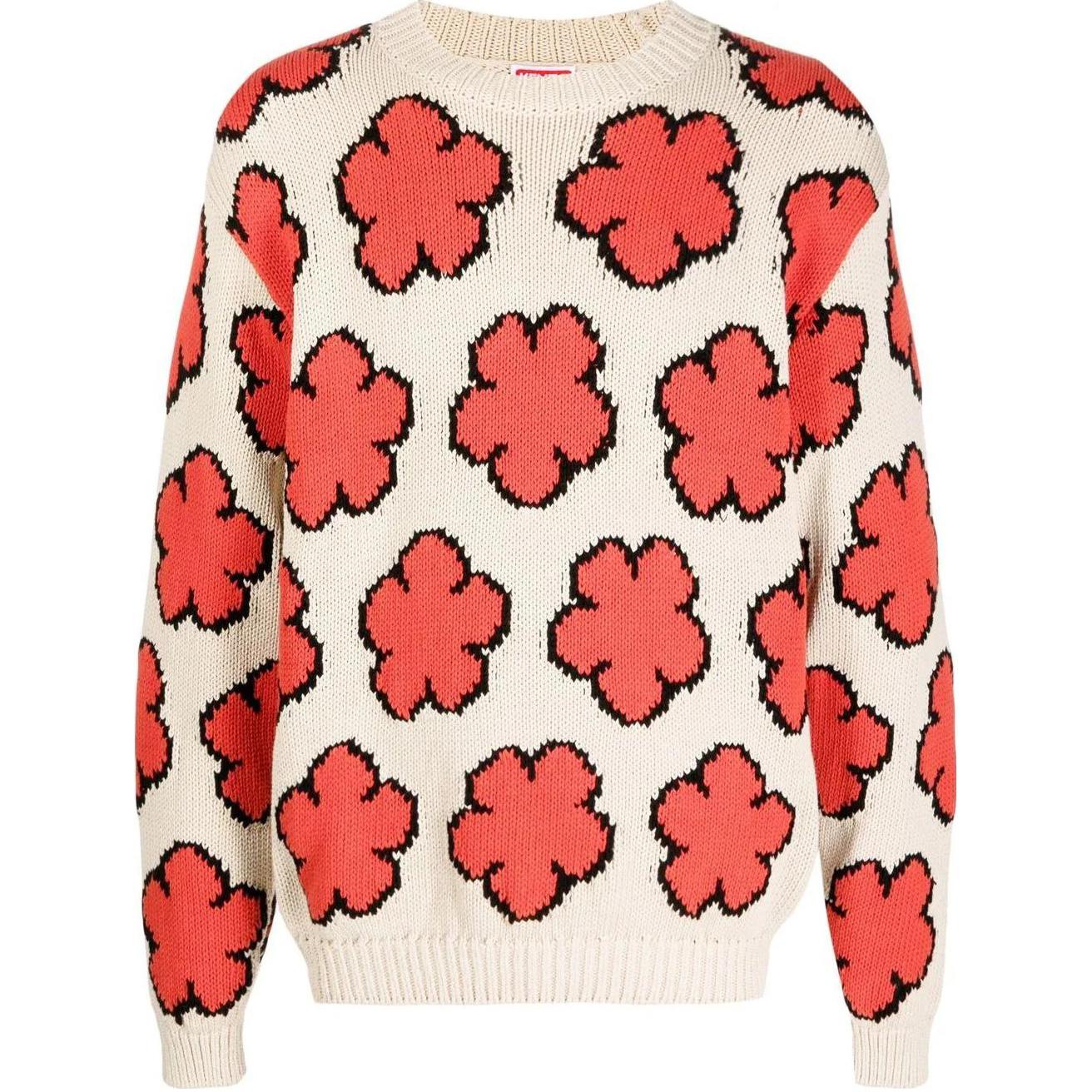 KENZO SS23  Floral Pattern Crewneck Knit Sweater Beige. FD55PU3563CI-03