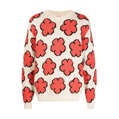 KENZO SS23 Floral Pattern Crewneck Knit Sweater Beige. FD55PU3563CI-03