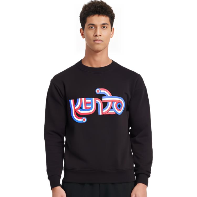 Sizing KENZO SS23 Sudadera Negra Cuello Redondo con Estampado Geométrico FD65SW0724MG99J