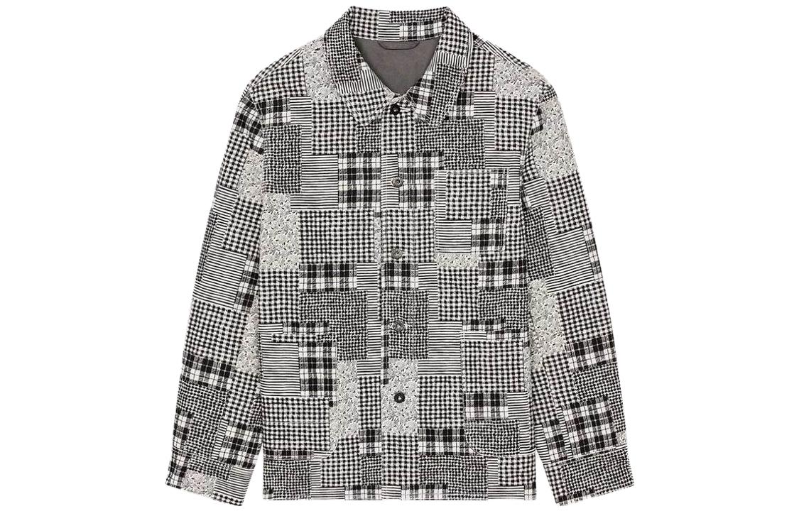 KENZO SS23  Grey Checkered Patchwork Printed Long Sleeve Jacket. FD55VE2239T6-02
