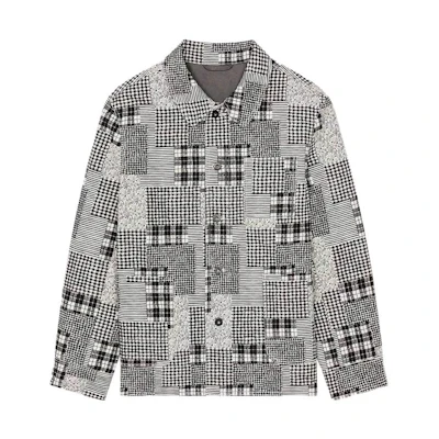 KENZO SS23 Grey Checkered Patchwork Printed Long Sleeve Jacket. FD55VE2239T6-02