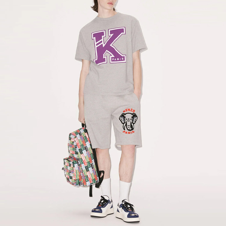 Shop KENZO SS23 灰色大象圖案休閒短褲 FD55PA7884MB-94