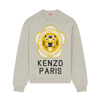 KENZO SS23 Grey Long Sleeve Sweater with Animal Print Design. FD65PU4293BB-93
