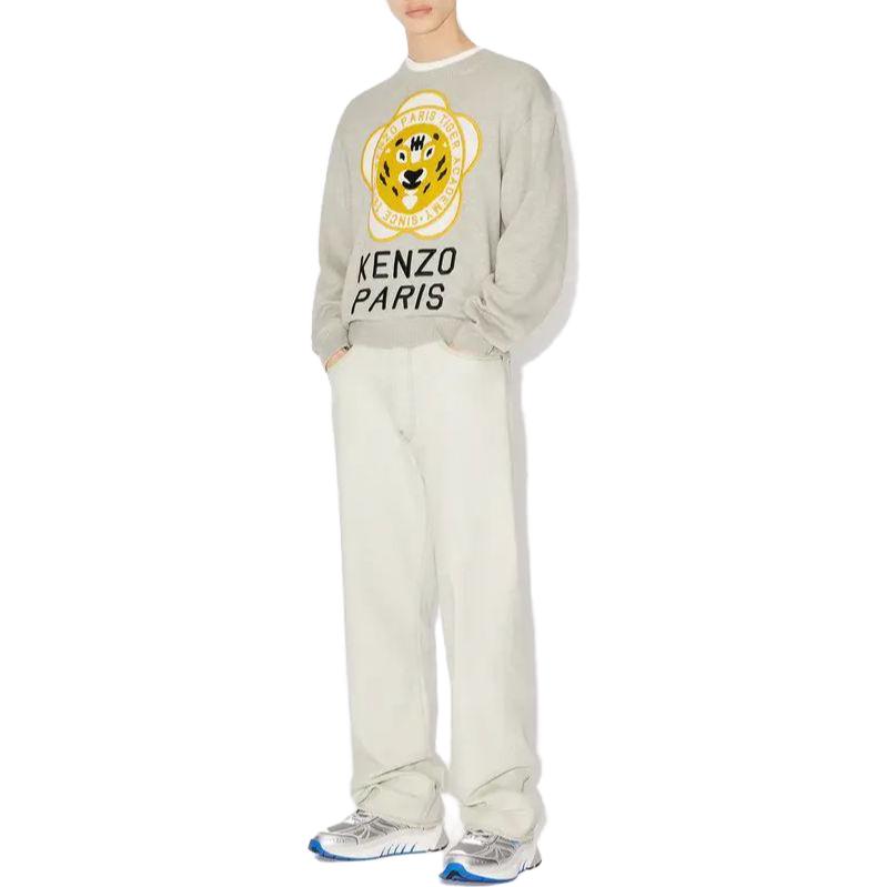 Shop KENZO SS23 Sweater Abu-Abu Lengan Panjang dengan Desain Motif Hewan. FD65PU4293BB-93