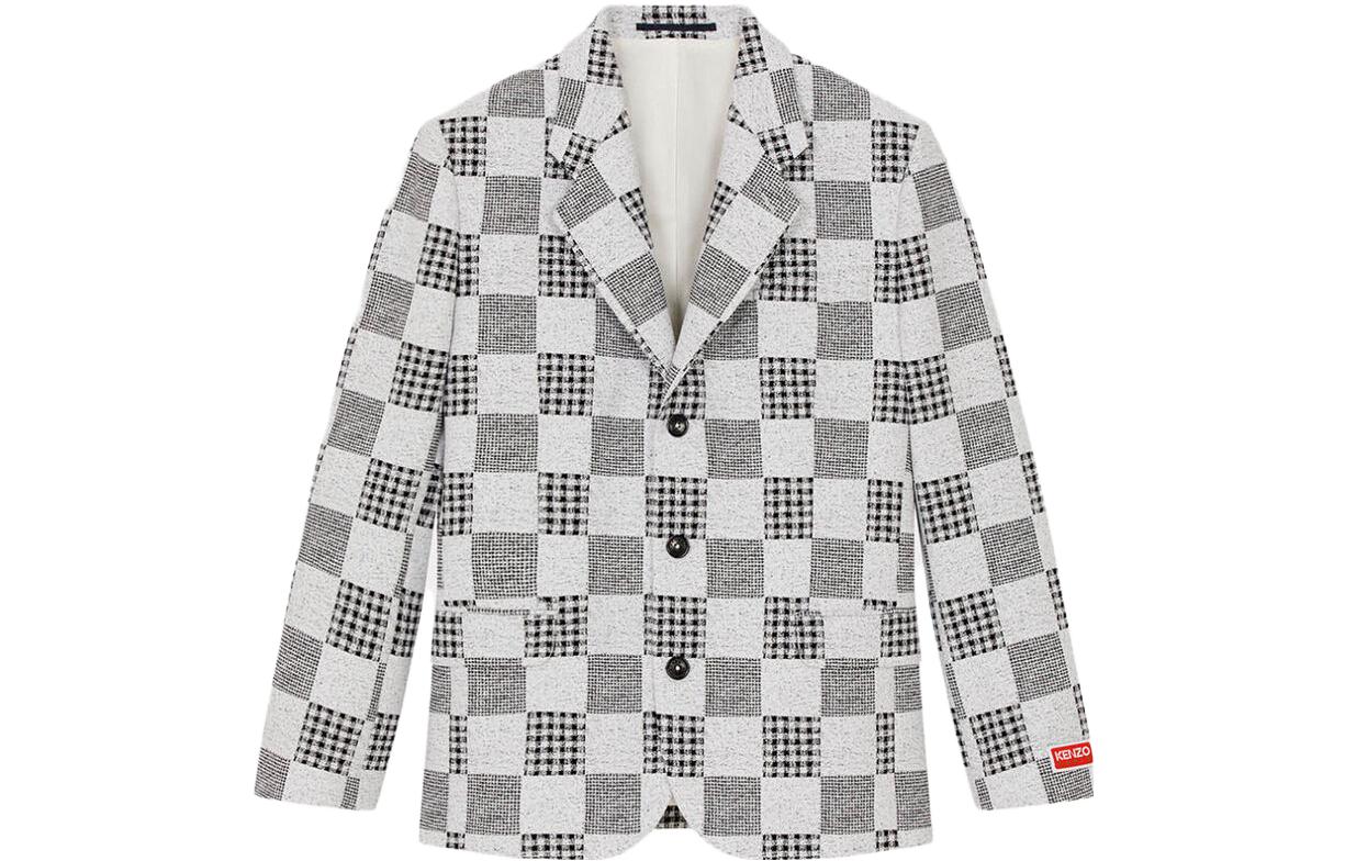 KENZO SS23  Grey Plaid Detail Single-Breasted Blazer Jacket. FD55VE1269JF-77