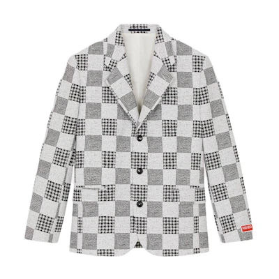 KENZO SS23 Grey Plaid Detail Single-Breasted Blazer Jacket. FD55VE1269JF-77