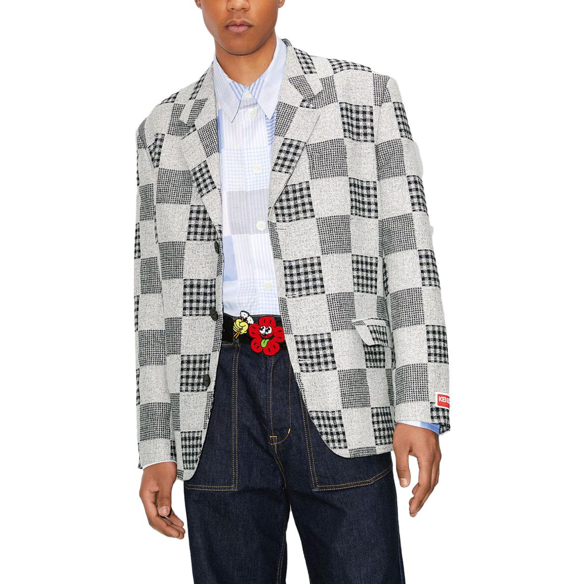 Purchase KENZO SS23  Grey Plaid Detail Single-Breasted Blazer Jacket. FD55VE1269JF-77