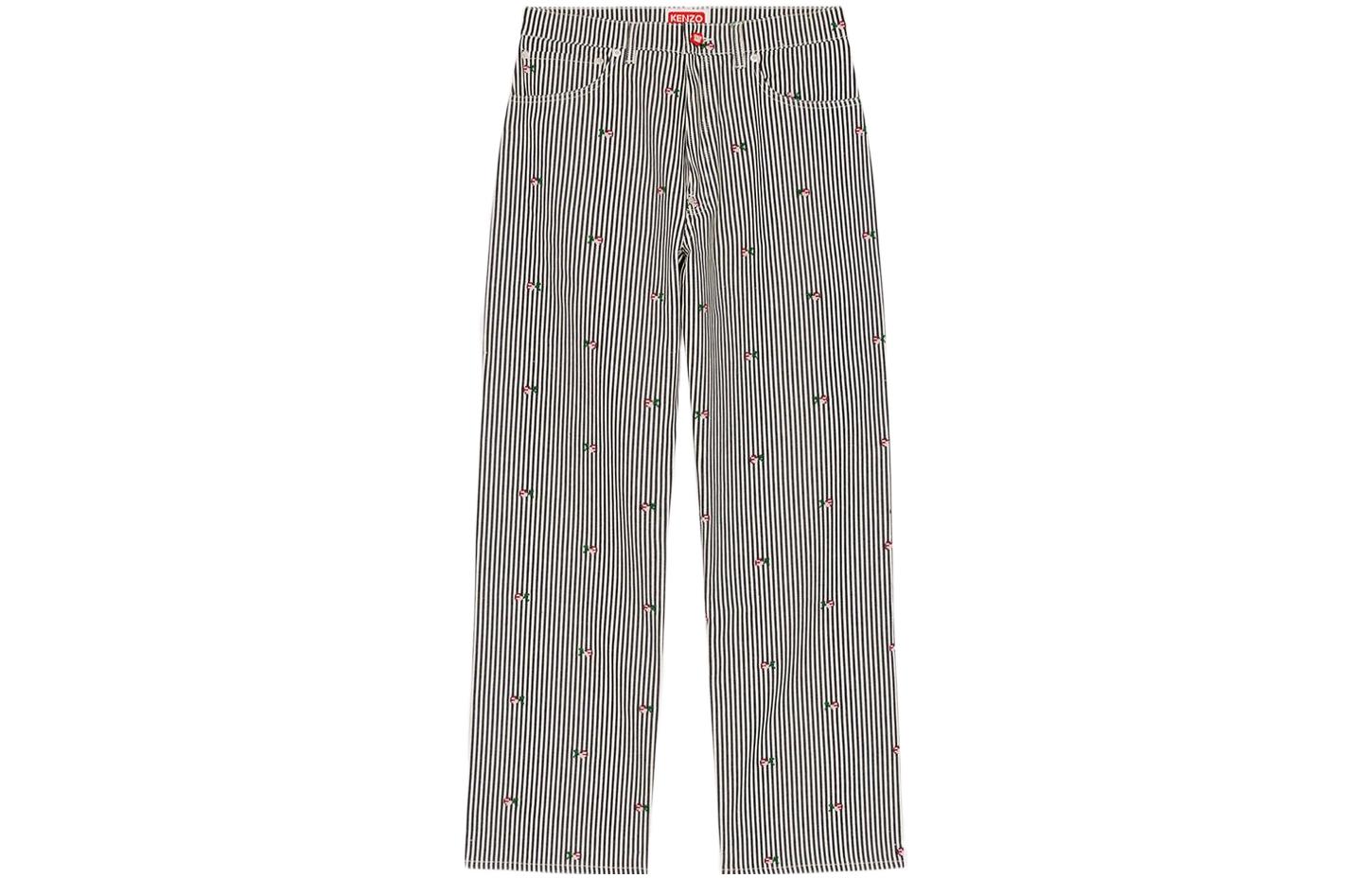 KENZO SS23  Grey Striped Printed Relaxed Fit Denim Jeans FD55DP4066J1-DM