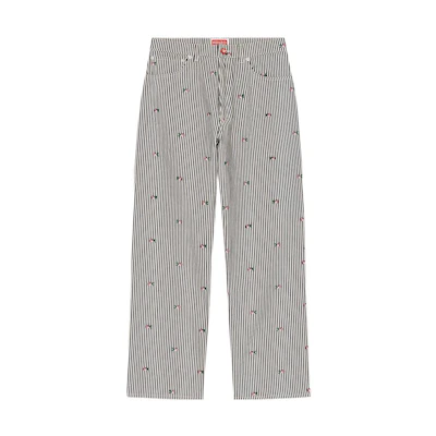 KENZO SS23 Grey Striped Printed Relaxed Fit Denim Jeans FD55DP4066J1-DM