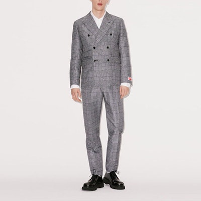 KENZO SS23 Grey Wave Check Double-Breasted Print Blazer. FD55VE1259JB-99 Shop KENZO SS23 Grey Wave Check Double-Breasted Print Blazer. FD55VE1259JB-99