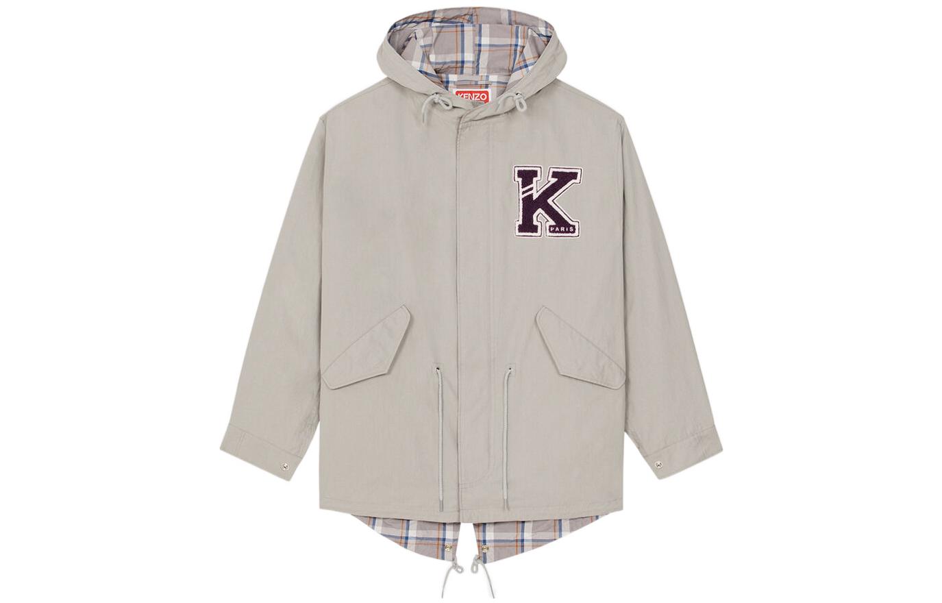 KENZO SS23  Logo Embroidered Loose Fit Hooded Parka Pearl Grey. FD55OU3031NA-94