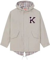 KENZO SS23 Logo Embroidered Loose Fit Hooded Parka Pearl Grey. FD55OU3031NA-94 KENZO SS23 Logo Embroidered Loose Fit Hooded Parka Pearl Grey. FD55OU3031NA-94