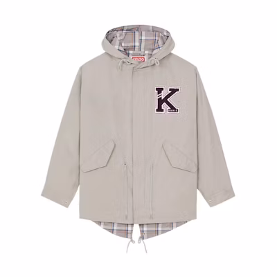 KENZO SS23 Logo Embroidered Loose Fit Hooded Parka Pearl Grey. FD55OU3031NA-94