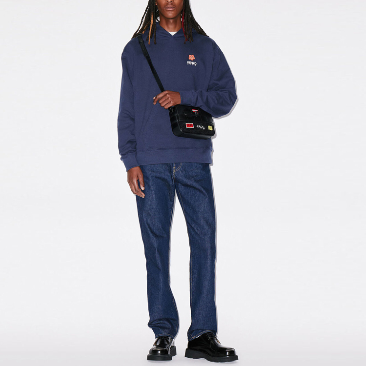 Shop KENZO SS23  Logo Print Hoodie in Deep Navy Blue. FD55SW4444ME-77
