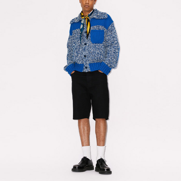 Shop KENZO SS23  Midnight Blue Polo Cardigan with Letter Embroidery. FD55CA3543AF-77