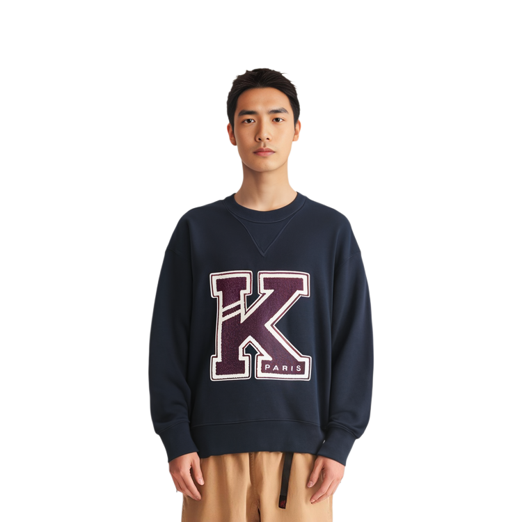 Purchase KENZO SS23  Navy Blue Logo Print Crewneck Long Sleeve Sweatshirt FD55SW4944MB-77