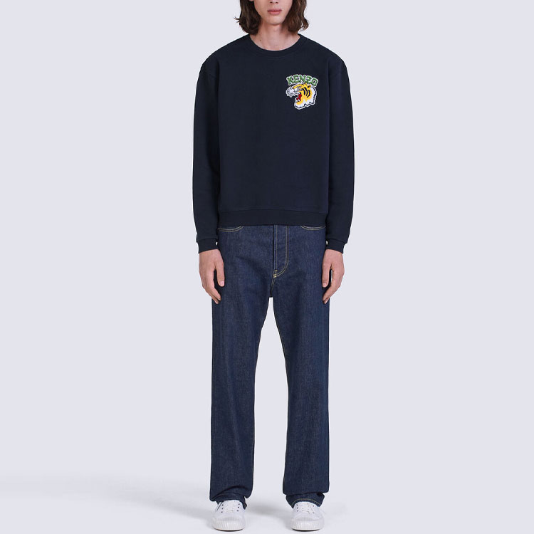 Shop KENZO SS23  Oversized Animal Embroidered Crewneck Sweatshirt Navy Blue. FC65SW044CMJ-77